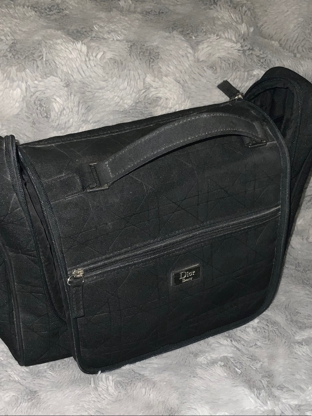 Black Quilted Toiletry Organizer with Front Zip